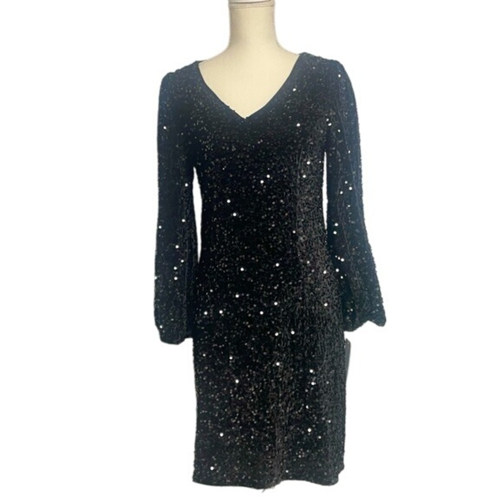 Nanette Lepore Very Black‎ V Neck Sequin Sheath Dress Women's 6